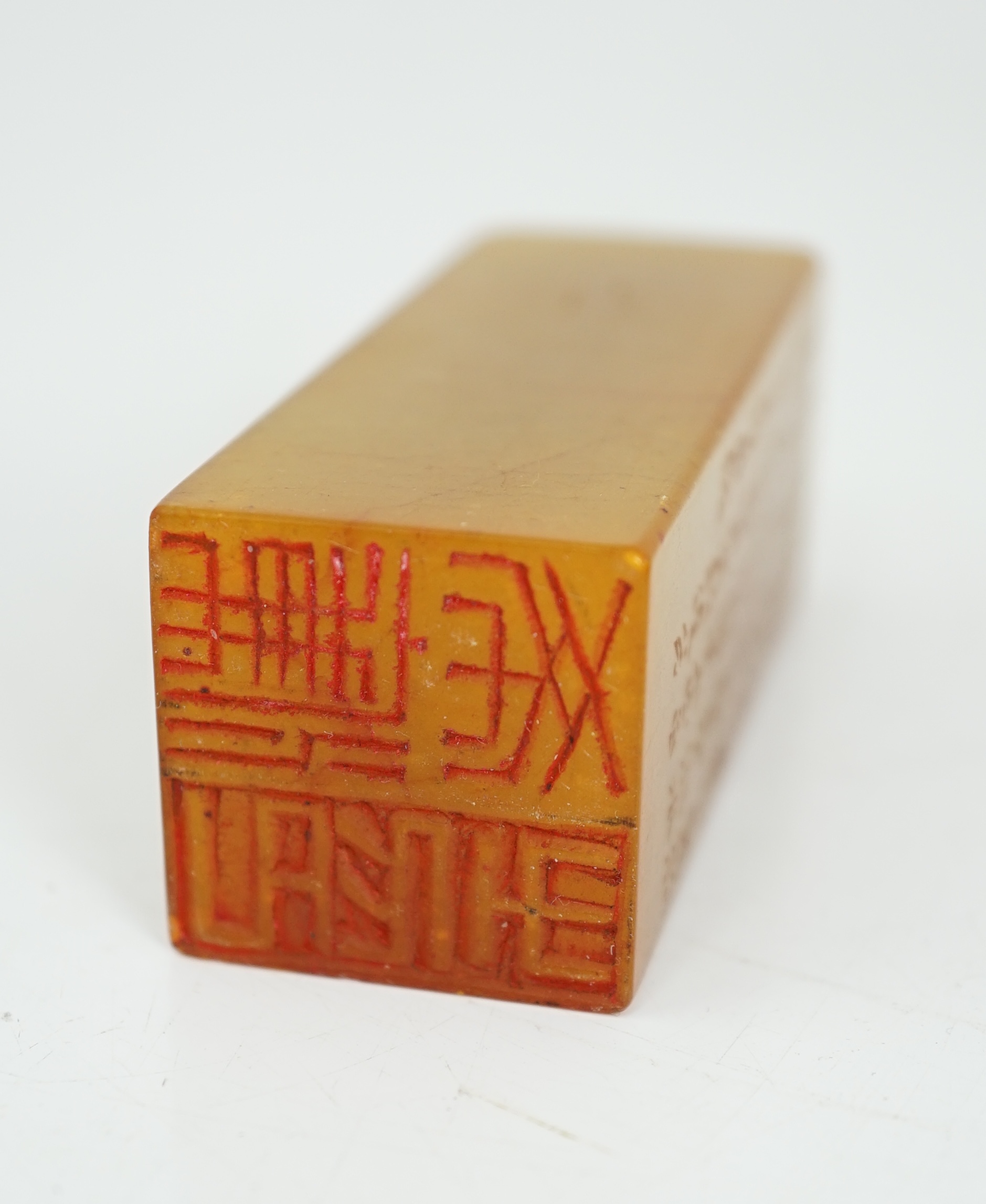 A group of nine Chinese soapstone literati seals, and a similar example in agate